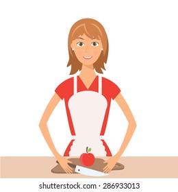 Illustration of pretty woman on kitchen.Vector