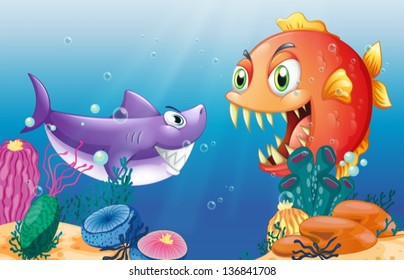 Illustration of a prey and a predator under the sea