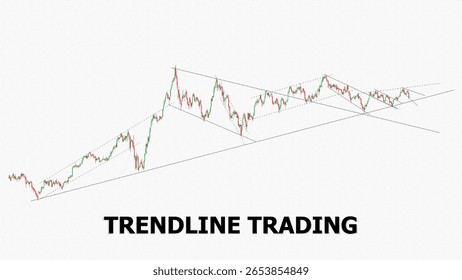 Abbildung eines Kursdiagramms mit mehreren Trendlinien, das die Marktstruktur und die reaktive Trendlinienhandelsstrategie in der finanztechnischen Analyse zeigt. Isolierte weiße Leinwand strukturiert.