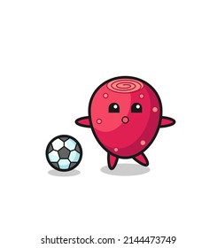 Illustration of prickly pear cartoon is playing soccer , cute design