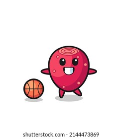 Illustration of prickly pear cartoon is playing basketball , cute design