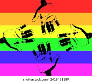 Illustration of pride flag and hand 