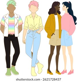 Illustration of Pride Month, Group of Friends with Different Styles_Rainbow