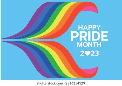 Illustration Pride Month in skylight background with rainbow flag