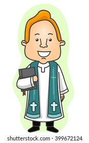 Illustration of a Priest in a Cassock Carrying a Bible