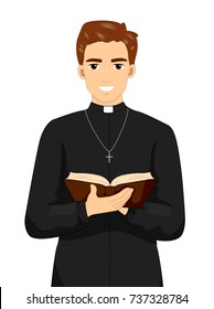 Illustration Priest Open Bible Smiling Stock Vector (Royalty Free ...