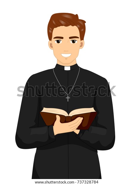 Illustration Priest Open Bible Smiling Stock Vector (Royalty Free ...