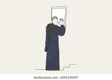 Illustration of a priest preaching the word. Reforma protestante one-line drawing