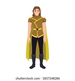 Illustration of Prince Charming standing with a green magical costume