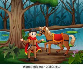 Illustration of prince and a horse in the jungle