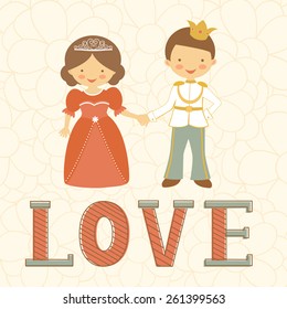 An illustration of Prince and princess holding hands in a floral wreath