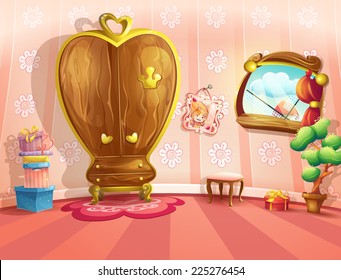 Illustration of princess bedrooms in cartoon style