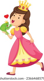 illustration of a princess kissing a big frog