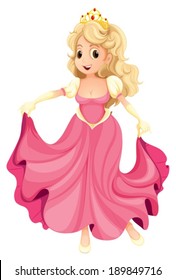 Illustration of a princess with a pink gown on a white background