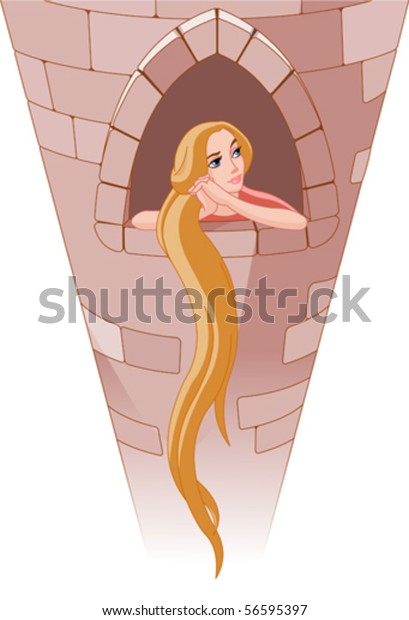 王子を待つ塔の中のラプンツェル姫のイラスト のベクター画像素材 ロイヤリティフリー
