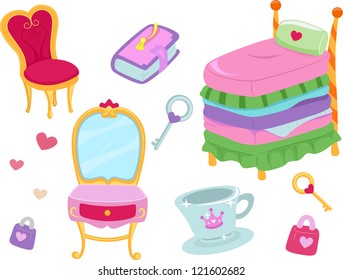 Illustration of Princess Related Design Elements