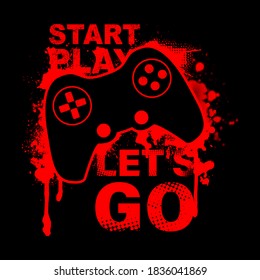 Illustration print for t-shirt with game joystick. Vector illustration