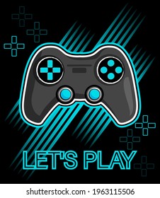 Illustration print for t-shirt with game joystick. Vector illustration