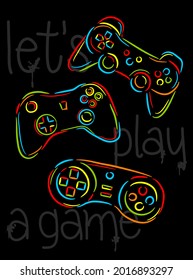 Illustration print for t-shirt with game joystick. Vector illustration