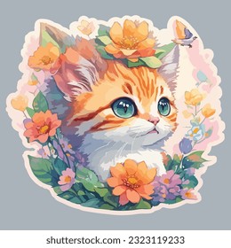 illustration a print of vivid cute cat head