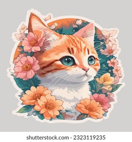 illustration a print of vivid cute cat head