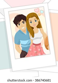 Illustration of a Printed Photograph of a Teen Couple 