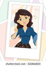 Illustration of a Printed Picture of a Teenage Girl Posing for a Selfie