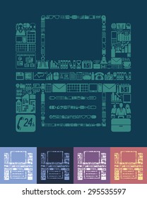 illustration of the printer with icons composition