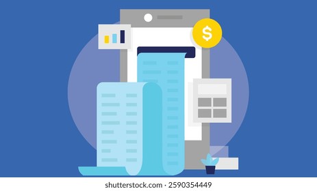 illustration of a printer machine with sheets of paper emerging from it,