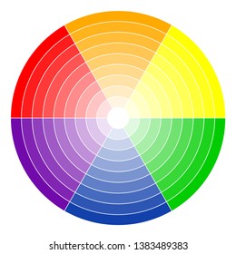 illustration of printing color wheel with six colors in gradations