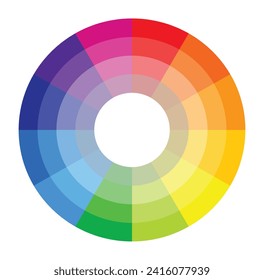 illustration of printing color wheel with twelve colors in gradations