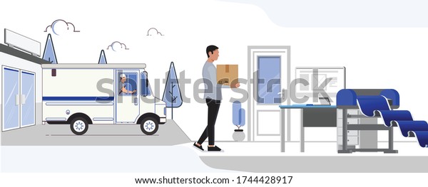 Illustration of Printing process from\
production to customer. Vector flat\
illustration
