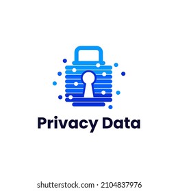 Illustration Privacy Data Protection logo design concept. Padlock Lock Keyhole with Digital Technology logo design vector