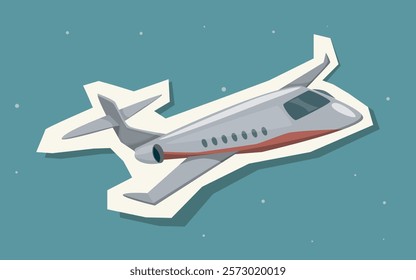 Illustration of a private jet with a stylized cutout effect, on a teal background with small dots. Concept of modern aviation and luxury travel. Vector illustration