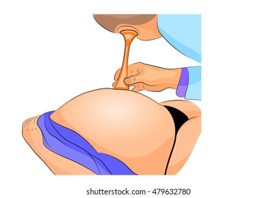 illustration of the process of auscultation of the abdomen of a pregnant woman
