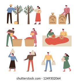 An illustration the process building coffee farming  flat design vector graphic style 