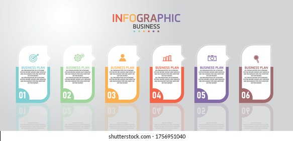 Ilustración para procesos, presentaciones, diseño, banner, gráfico de información con 6 pasos o capas.  
