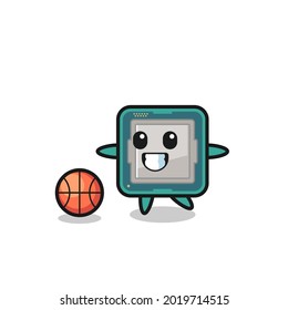Illustration of processor cartoon is playing basketball , cute style design for t shirt, sticker, logo element