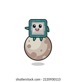 illustration of processor cartoon sitting on the moon , cute style design for t shirt, sticker, logo element
