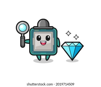 Illustration of processor character with a diamond , cute style design for t shirt, sticker, logo element