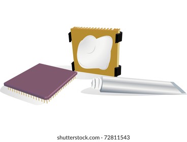 Illustration of the processor, radiator and thermo-paste tube