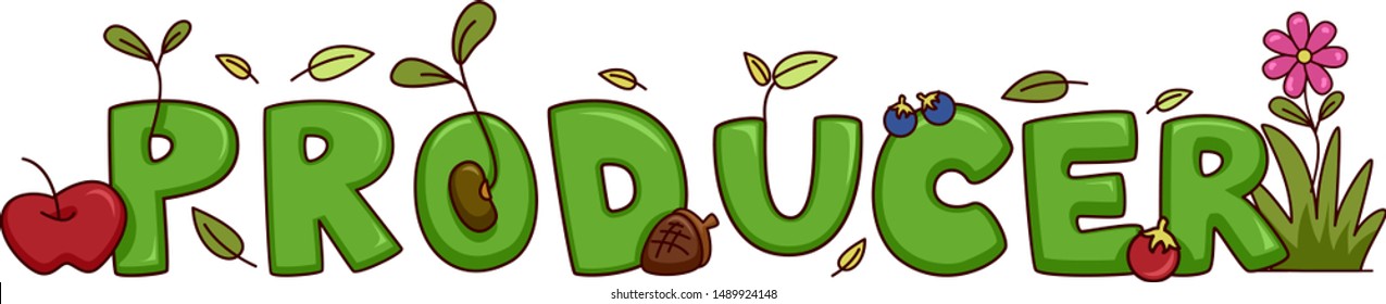 Illustration of Producer Lettering with Plants, Fruits and Flowers