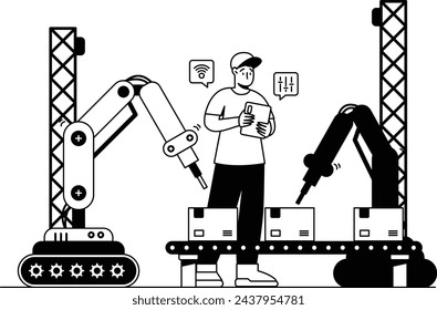 Illustration of Producing goods with machines