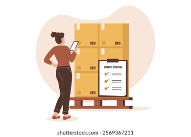 Illustration of product quality control. Illustrations for websites, landing pages, mobile apps, posters and banners. Trendy flat vector illustrations