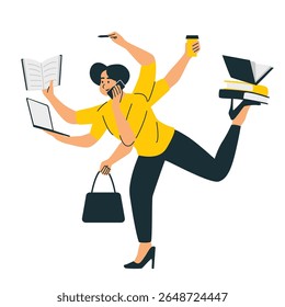 Ilustração de um caráter de multitarefa de trabalho produtivo