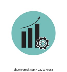 Illustration of the productivity icon, progress, technology development,up arrow, diagram and gear.