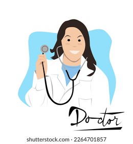 illustration of the profession of a doctor on a white background, a doctor holding a stethoscope