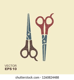 Illustration of professional barber Scissors. Flat vector icon with scuffed effect in a separate layer