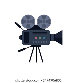 Illustration of a professional camera icon on a tripod on a white background