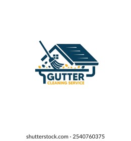 Illustration of a professional cleaning debris from a house gutter. Ideal for advertising gutter maintenance services. Emphasizes home care, cleanliness, and professional assistance.
